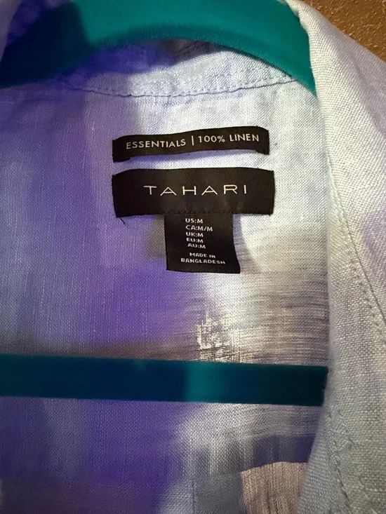 Tahari Linen Button Down Long Sleeve Blouse - Size M - Blue twill linen - Picture 3 of 8